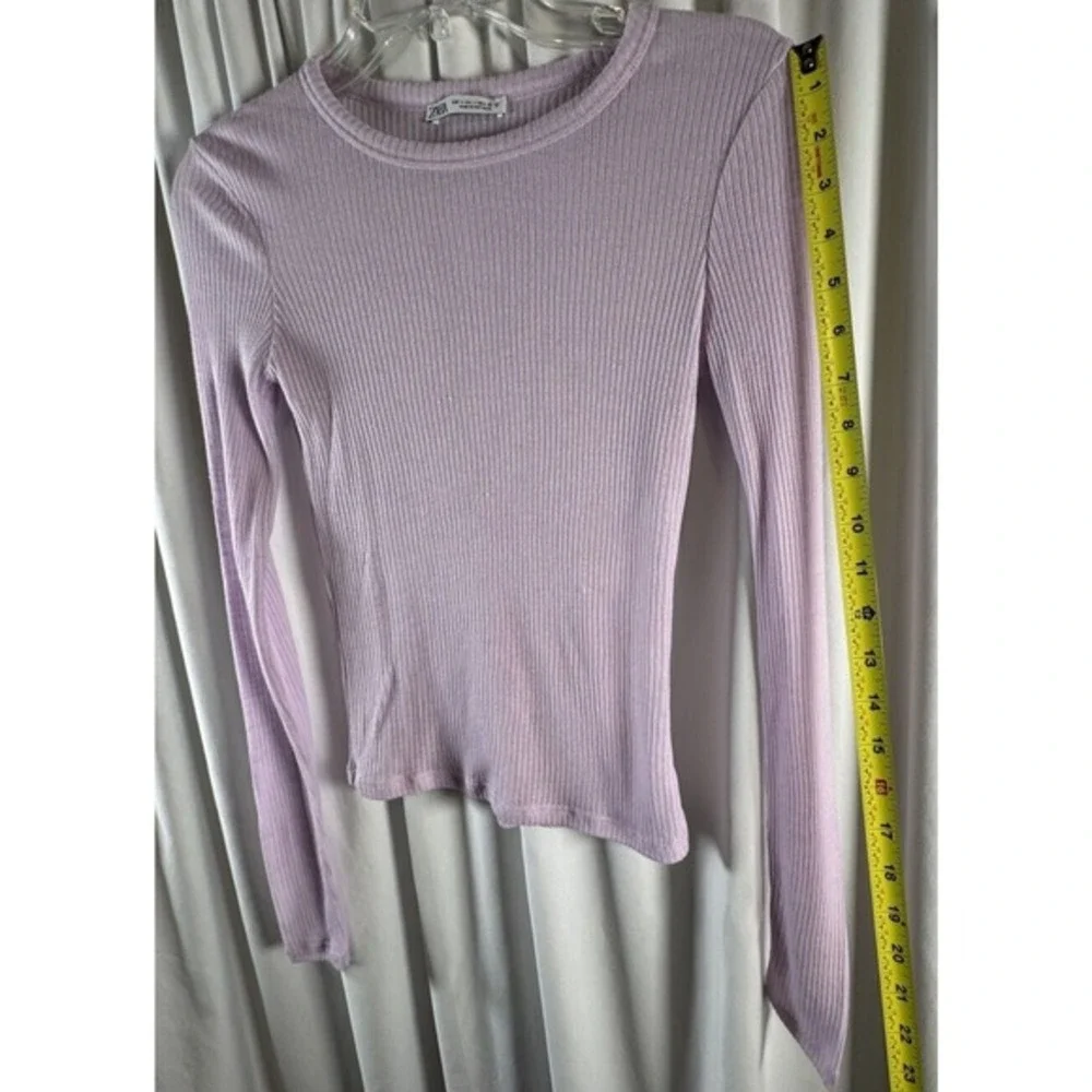 ZARA‎ Lilac Purple Ribbed Long Sleeve Crew Neck Cropped Top S Streetwear 73-39